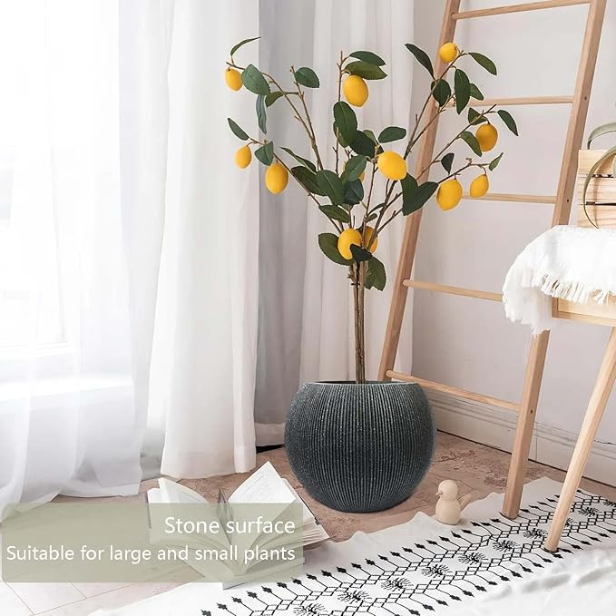 11.8 H x 14.5" Dia (10" Pot Opening) Plastic Round Black Planters for Outdoor Plants, Resin Flower Pot for Indoor and Outdoor Plants, Plant Pot with Drainage Holes and Plug for Home Patio Garden