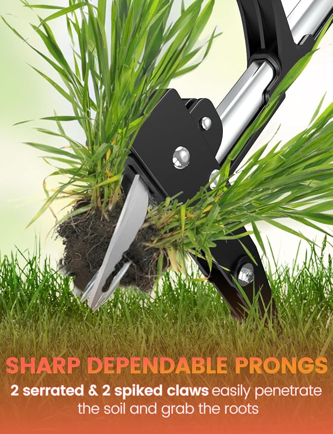 MAKEASY 2-Pack Upgraded Weed Puller Tool Kit with Long Adjustable Handle (39"-47"), Quick Weed-Eject Design, Lightweight Stand-Up Heavy Duty Weed Puller for Lawn, Yard, Garden