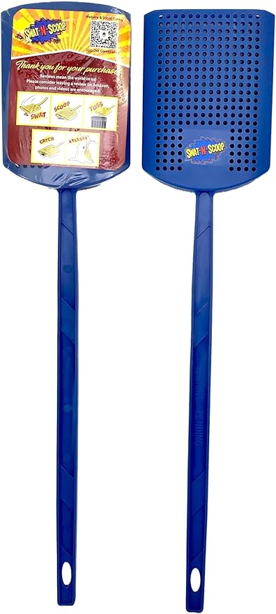 Heavy Duty Fly Swatter and Spider Catcher and Release. Insect Fly Catchers for Inside Home. House Fly Swatter or Humane Bug Catcher with Built in Insect Scoop. (2, Blue)