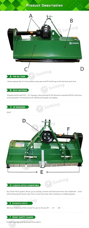 61" Tractor Heavy Duty Flail Mower 3 Point Mowing Attachment Farm Equipment