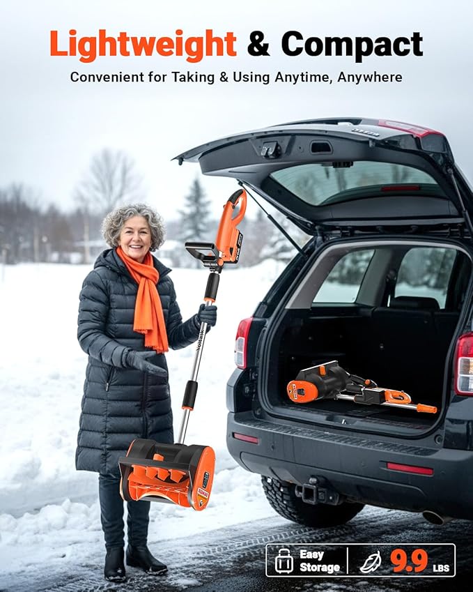 VOLTASK Cordless Snow Shovel, 24V | 12-Inch Snow Blower Cordless, Battery Snow Shovel with Directional Plate & Adjustable Front Handle (4-Ah Battery & Quick Charger Included)