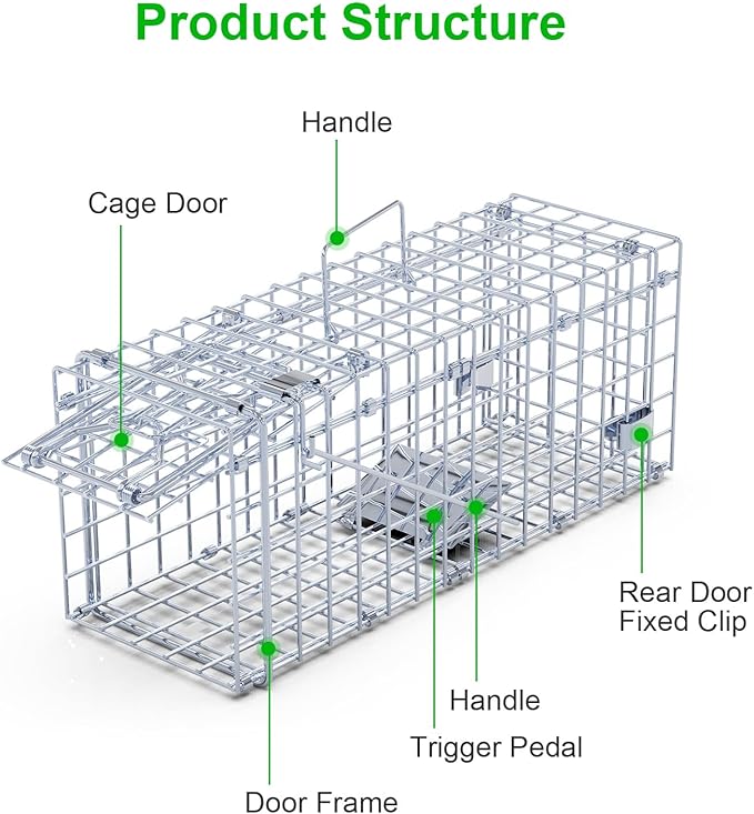 2 Pack Humane Rat Trap, Foldable Single Door Metal Mouse Cage with 2 L-Shaped Rods for Small Squirrel Raccoon Feral and Other Small Live Animals, Easy to Catch and Release, Work for Indoor Outdoor