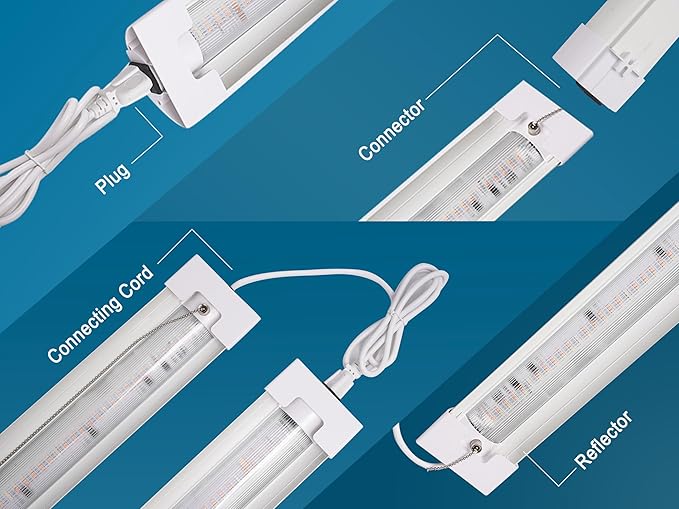 2FT LED Grow Lights for Indoor Plants, Full Spectrum 2100LM & Red Blue Light, Pull Chain Switch & Linkable for Indoor Plants, Hydroponics, Seedlings, Flowers