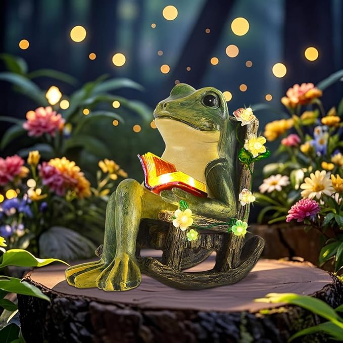 Solar Garden Miniature Frog Outdoor Statues Decor with Succulents Decorations and 7 LED Lights for Patio Yard Lawn Ornament Balcony Birthday Gift for Women Mum Unique Frogs Figurine Housewarming Ideas