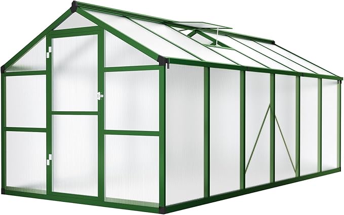 8x12 FT Greenhouse for Outdoors, Large Aluminum Greenhouses with Roof Vent and Quick Setup Structure, Greenhouse Heavy Duty with PC Panels, Walk-in Green Houses for Winter Garden,Backyard,Patio,Lawn