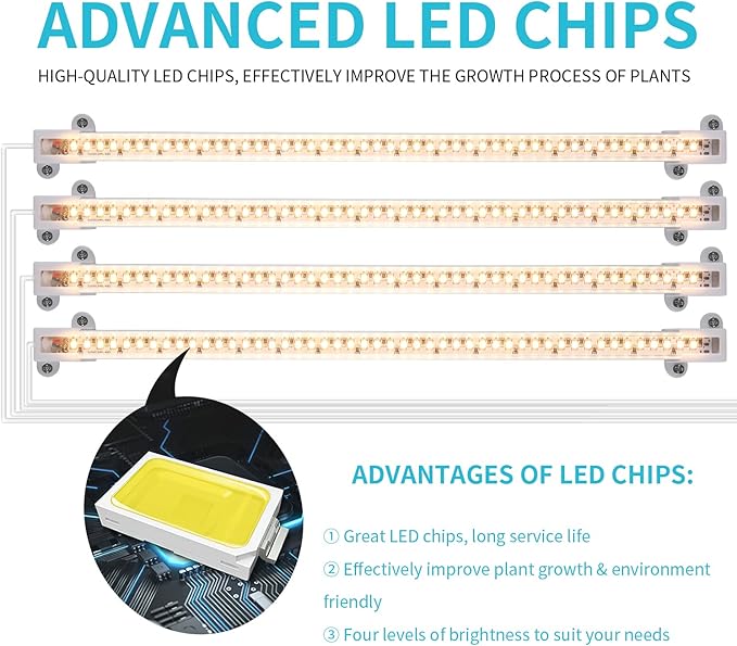 LED Grow Light Strips for Indoor Plants Full Spectrum 3500K, 192 LEDs Plant Light Bar with 3/9/12H Timer, 10 Dimmable Levels for Seedling Succulent, 13 Inches, 4 Head