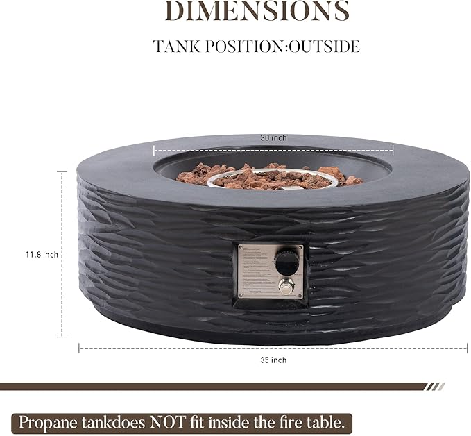 Cosiest Propane Fire Pit for Outside, 35 in Round Gas Fire Pits for Outdoor Patio, CSA Certified, 50000 BTU Concrete Rectangle Base with Rain Cover, Free Lava Rocks