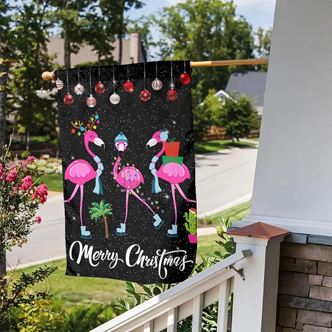 Merry Christmas Flamingo Hawaii Tropical Garden Flag Welcome Party Outdoor Outside Decorations Picks Home House Garden Yard Decor 12x18 Inch