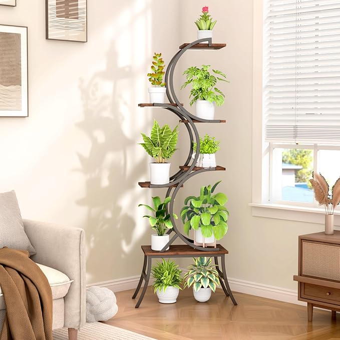 Plant Stand Indoor with Grow Lights - 63'' Tall Plant Stand Corner Plant Stands 6 Tiered Large Flower Holder Display Rack for Living Room Bedroom Office Home Decor