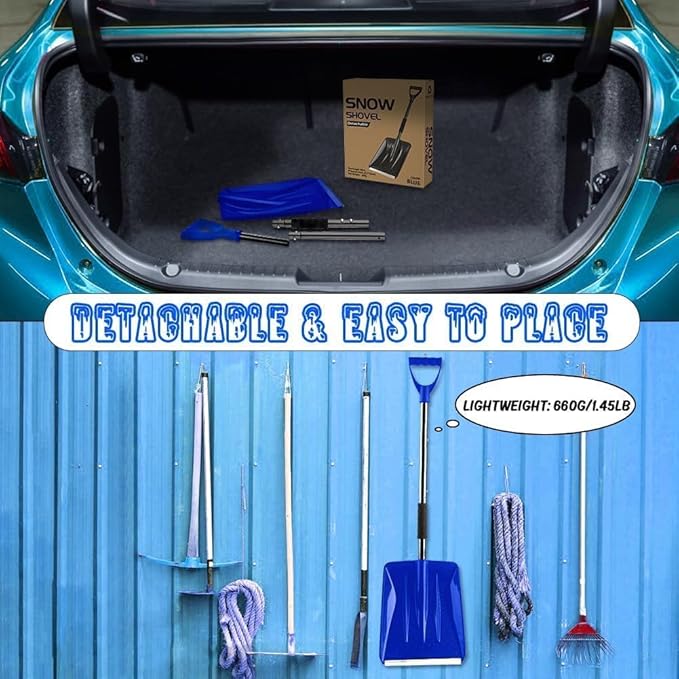 Snow Shovel for Car & Driveway, Upgraded 42.5" Lightweight Aluminum Alloy Shovel, Portable Foldable Snow Shovel for Emergency, Garden, Snow Removal, Heavy Duty Ice Shovel with Ergonomic Handle (Blue)