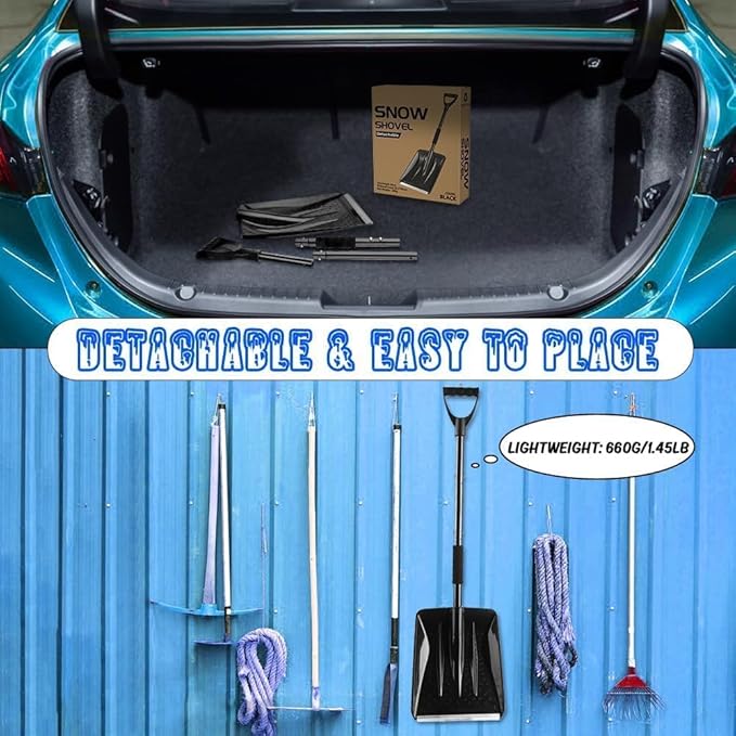 Snow Shovel for Car & Driveway, Upgraded 42.5" Lightweight Aluminum Alloy Shovel, Portable Foldable Snow Shovel for Emergency, Garden, Snow Removal, Heavy Duty Ice Shovel with Ergonomic Handle (Black)