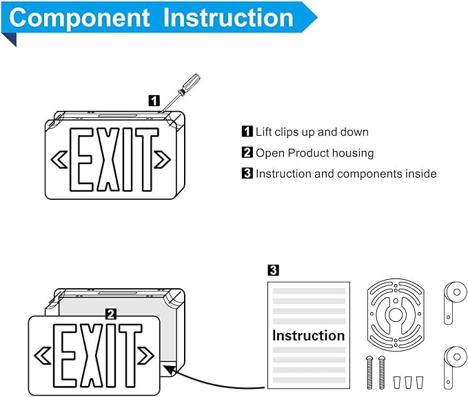 2 Pack Red Led Exit Sign with Emergency Lighting Battery Backp -Two LED Adjustable Head -120V/277V-UL Listed-Exit Lighting -Dual LED Lamp ABS Fire Resistance for Power Failure.