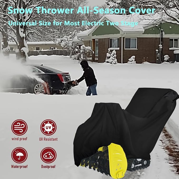 Oslimea Outdoors Snow Blower Cover - 600D Heavy Duty Polyester, Waterproof, UV Protection, Universal Size for Most Electric Two Stage Snow Blowers 47" L x 31" W x 37" H
