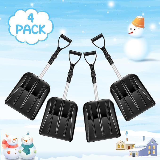 Lasnten 4 Pcs Kid's Snow Shovel Plastic Digging Lightweight Portable Beach Shovels for Kids Boys Girls Home Yard Garden Outdoor Activities Snow Removal(Black)