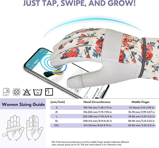 Vgo... Women Gardening Gloves Premium Goat Leather Work Gloves Thornproof for Pruning,Outdoor Activities(GA7454/GA3561)