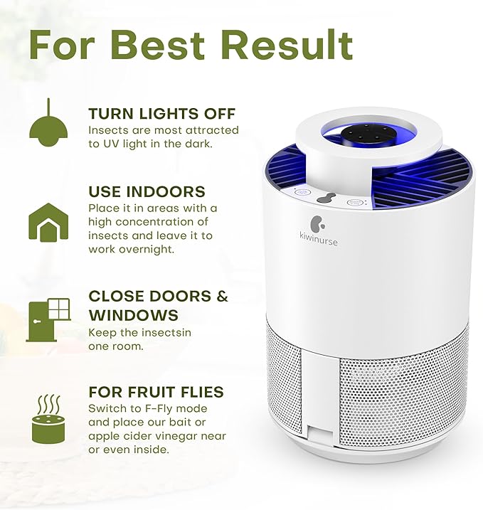 Indoor Insect Trap - Catcher & Killer for Fruit Flies, Gnats, Mosquitoes - Bug Light Traps with Suction for Inside Your Home, 5 Sticky Glue Cards, with Bait, White