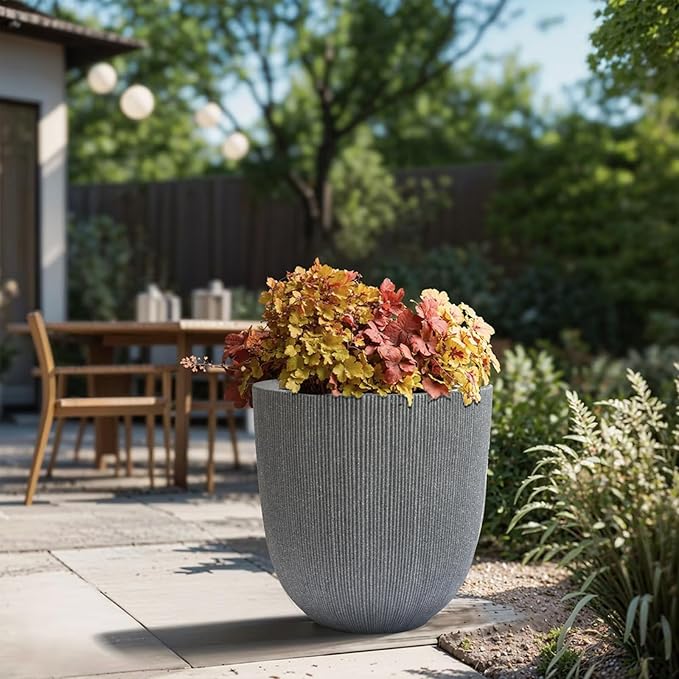 14.8" Tall Round Plastic Planter for Indoor Outdoor Plants, Large Indoor Outdoor Plant Pots with Drainage Hole and Plug, Flower Pots for Plants, Modern Decorative Planter Pots for Home Garden Patio