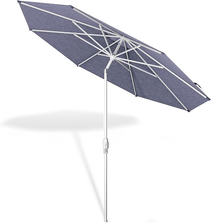 Midtown Umbrellas The Swilt 9 Feet Patio Umbrella in Terylast Purple Texture Polyester Fabric - Fiberglass Ribs, Auto-Tilt Aluminum Frame For Backyard, Deck, Garden, Pool - White Pole