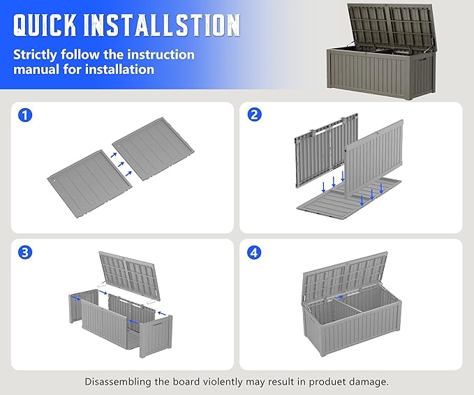 NUNU LAB 150 Gallon Outdoor Storage Box,Resin Large Sturdy Deck Box, Backyard Outside Storage Box Waterproof with Double Wall Panels,Package Delivery Garden Outdoor Hose