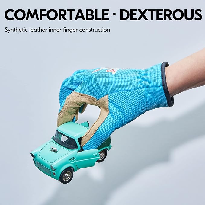 Vgo... 1-Pair Age 4-5 Kids Gardening Gloves,Children Yard Work Gloves,Soft Safety Outdoor Playing Gloves (Size S,Blue Rabbit, KID-SL7362)