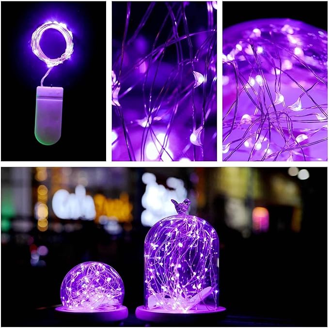 VOOKRY 8 Pack 30 Led Fairy Lights Battery Operated String Lights - 10 ft Purple Waterproof Silver Wire Starry Firefly Moon Lights for DIY Wedding Party Table Centerpieces Bedroom Halloween Christmas