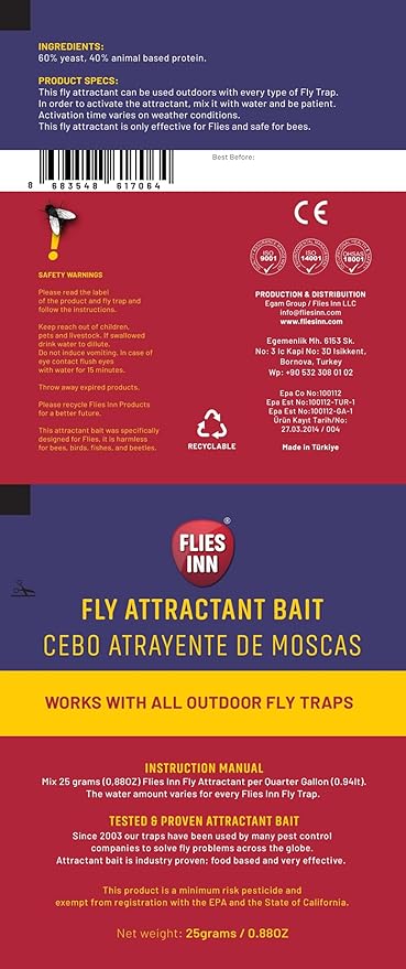 EZ Fly Cage Ranch Fly Trap with 2 Flies Inn Fly Attractant Bait Refill, Low Odor, Reusable, Built to Last for Years (3 Trap + 36 Baits, 1)