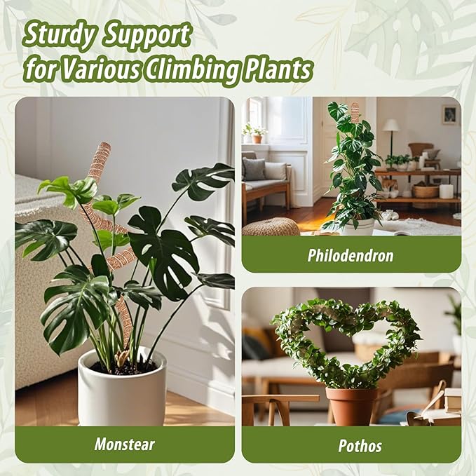 2 Pack Moss Pole, 28 Inch Monstera Plant Support, Moss Poles for Climbing Indoor Plants, Handmade Coco Coir Plant Support Stakes for Potted Plants, Pothos, Philodendron