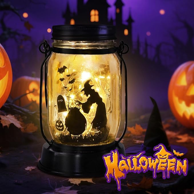 Halloween Decorations Gifts for Women/Men Halloween Witch Solar Lanterns Witch Decorations Outdoor Lights Solar Garden for Yard, Patio,Backyard,Porch Torches Lights