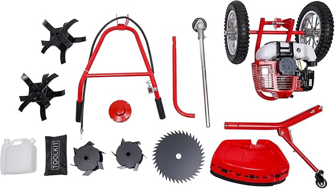 Gasoline Lawn Mower, 49CC 2-Stroke Gasoline Mower Grass Trimmer 6500-7000 RPM Portable Multifunction Gas Brush Cutter String Trimmer for Mountains Lains Orchards & Vegetable Fields