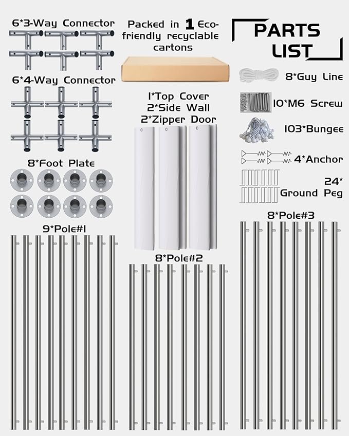 13 x 20 x11 Ft Heavy-Duty Carport, Portable Garage, 180g PE Waterproof Canopy and 8 x 1.0 mm Poles for Full-Size Pickup Trucks, Boats, and SUVs - White