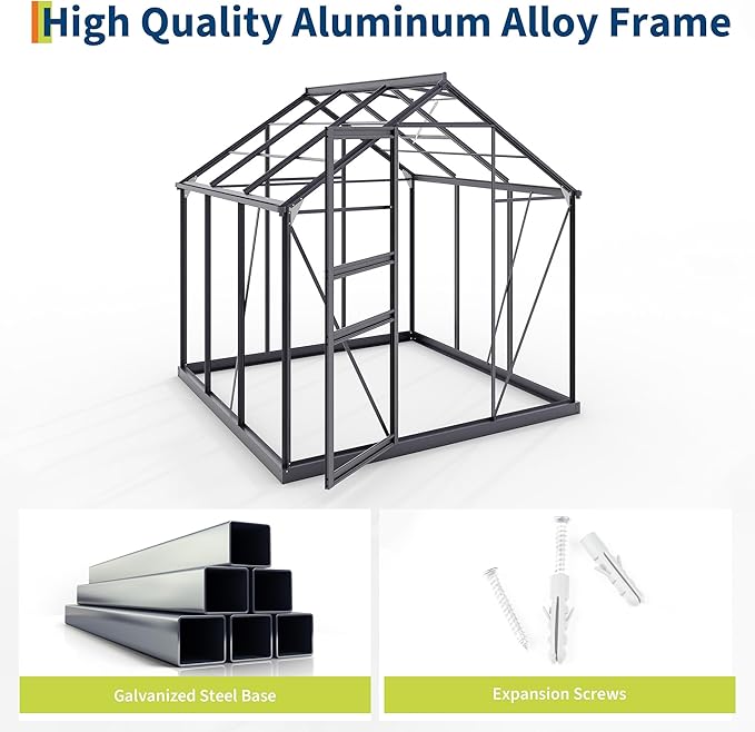 6*6 FT Outdoor Walk-in Greenhouse, Polycarbonate Green House, Heavy Duty Greenhouse with Vented Roof Window, Windproof Aluminum Frame, Suitable for Outside Gardening, Backyard, Patio