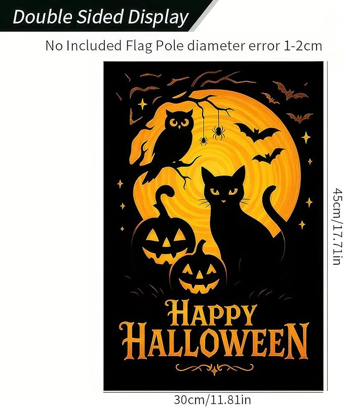 Halloween Garden Flag 12x18 Inch Black Cat Flag Pumpkin Owl Full Moon Double Sided Fall Flags Yard Banner for Outdoor Lawn Porch Garden Holiday Decor