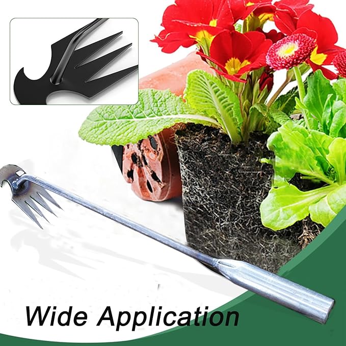 Weeding Artifact Uprooting Weeding Tool Gardening,15.7in Weed Puller Tool,4 Teethes Manganese Steel Weed Puller Garden Hand Manual Weeder Tools, Weed Picker Grass Remover Tool (Silver)