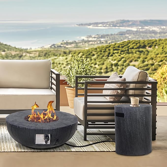 Afterglow 16" Propane Tank Cover Table, Round Tank Container Fits Standard 20 lbs Propane Tank Outdoor Gas Tank, Deck Backyard Patio, Faux Wooden Black