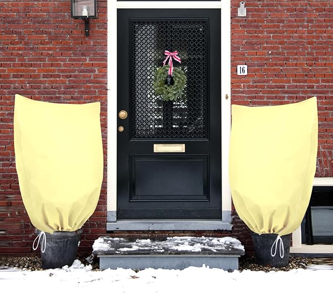 2 Pack Plant Covers for Winter Trees Covers Freeze Protection, 39.3" x 39.3" Frost Covers for Outdoor Plants with Drawstring, Shrub Covers for Winter, Rose Bush Covers for Winter
