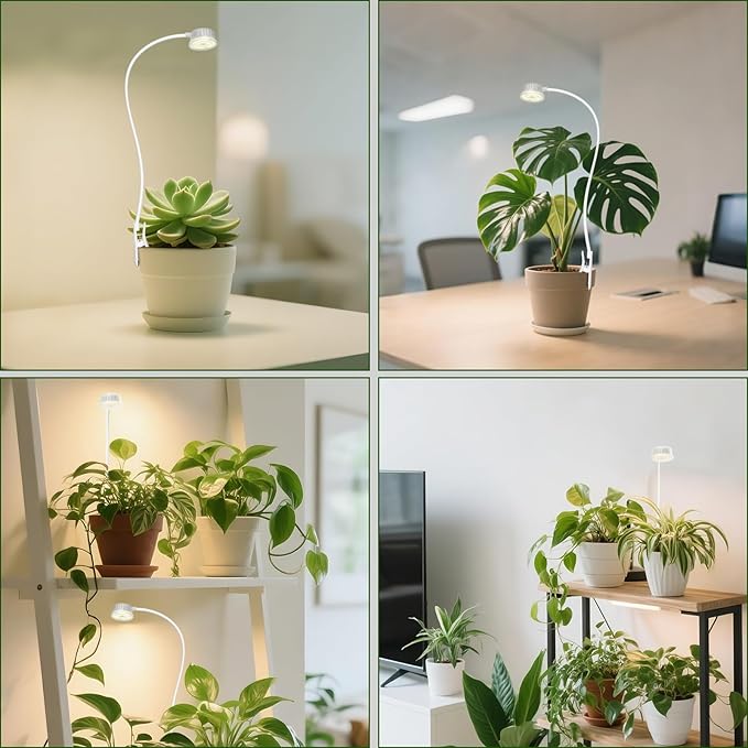 Grow Lights for Indoor Plants, 4000K Full Spectrum Plant Lights for Indoor Growing, 10 Brightness & 360° Adjustable Gooseneck & 3/9/12H Timer, Clip-on Small Grow Light for Succulents, Small Plant