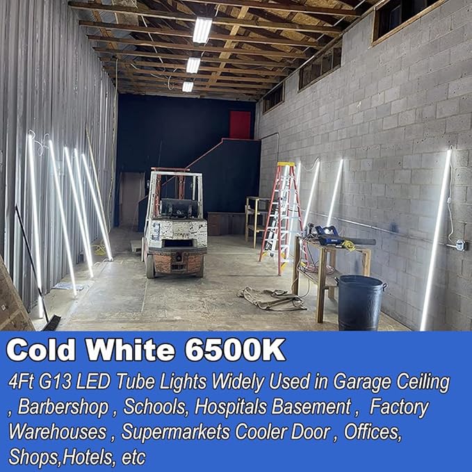 T8 LED Bulbs 4 Foot, T12 LED Replacement 4FT 72W Fluorescent Tube Lights,7200lm 6500K Cool White,2 Bi-Pin G13 Base Type B Tube Lights, Ballast Bypass, Double Ended Power, NO RF FM Driver