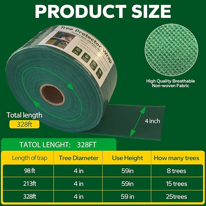 Emycool 328ft Tree Wraps to Protect Bark, Tree Wrap for Damaged Bark, Tree Trunk Wrap to Keep Plants Warm and Tree Trunk Protectors from Deer and Animal, Durable and Effective
