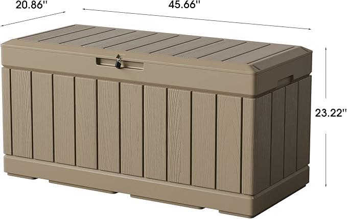 Greesum 82 Gallon Resin Deck Box All Weather Large Outdoor Storage for Patio Furniture, Toys, Garden Tools, Lockable, Light Coffee