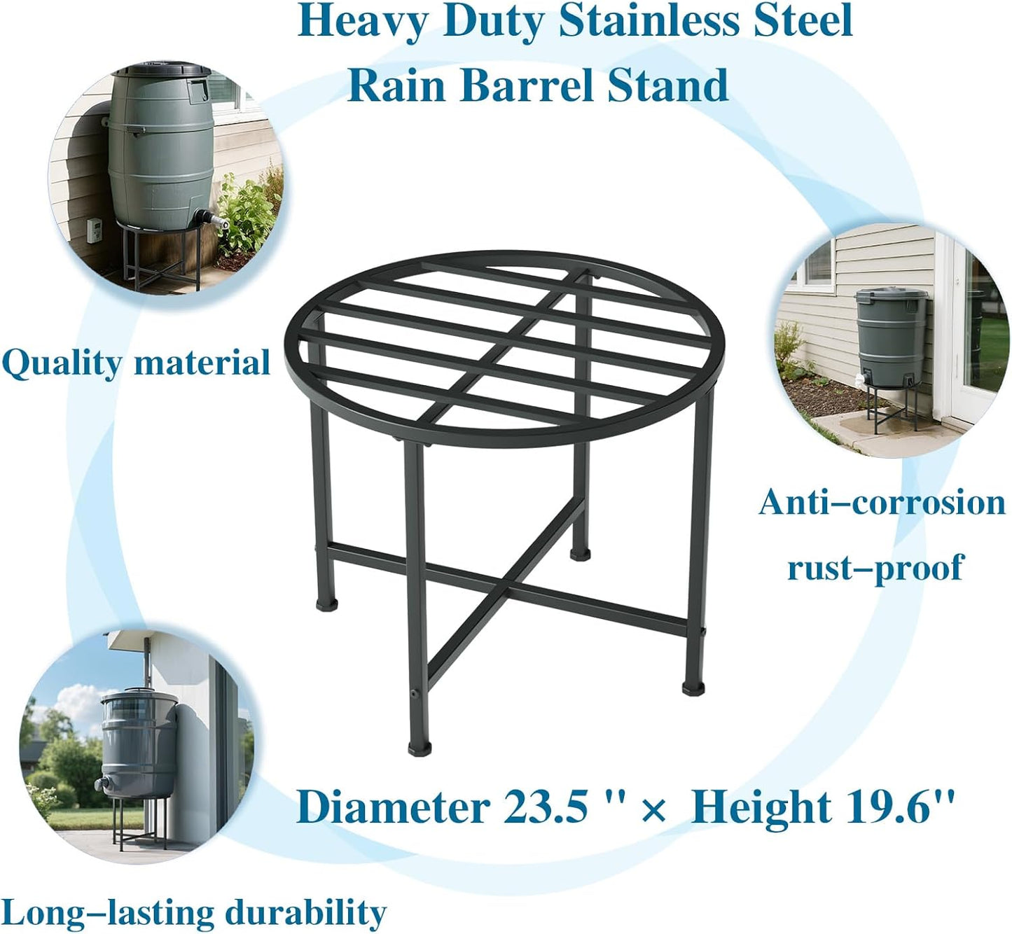 Stainless Steel Rain Barrel Stand - Heavy Duty Water Collection Base for 45/50/55 Gallon Plastic Barrels, Outdoor Weatherproof & Rust-Proof Design with 1200lb Capacity