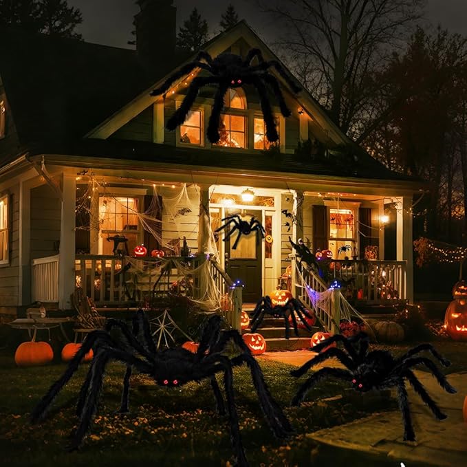 WODMAZ 6 Packs Halloween Spider Outdoor Decorations, Scary Hairy Large Spider Decorations with Different Sizes for Halloween Outside Yard Lawn Garden Decor (12" 12" 20" 24" 35.5" 49.5")