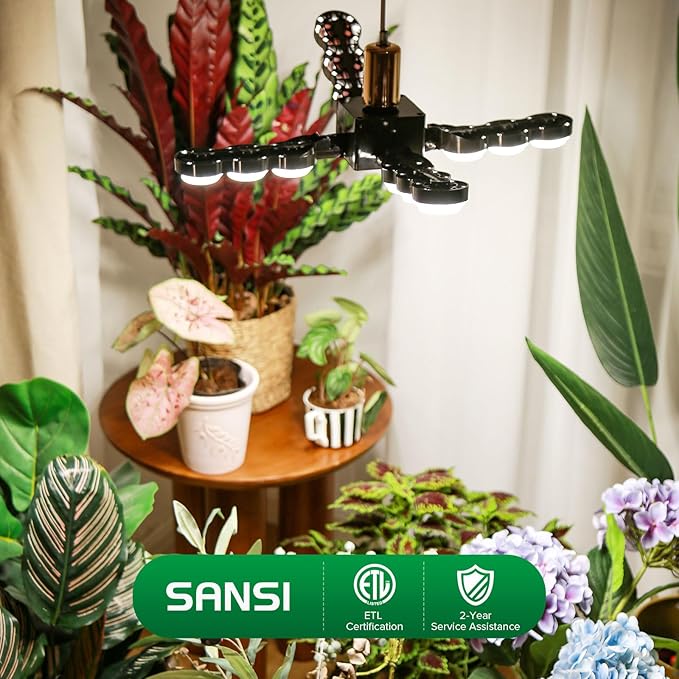 SANSI Grow Lights for Indoor Plants, Dimmable Full Spectrum LED Grow Light with Remote Control, Auto On Off 4 8 12 Hrs Timer, 80W (800 Watt Equiv) Plant Lights for Indoor Greenhouse, E26 Base