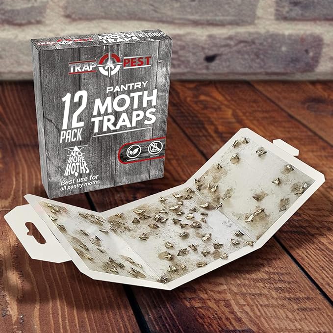 12 Pack Pantry Moth Traps - Safe and Effective for Food and Cupboard - Glue Traps with Pheromones for Pantry Moths