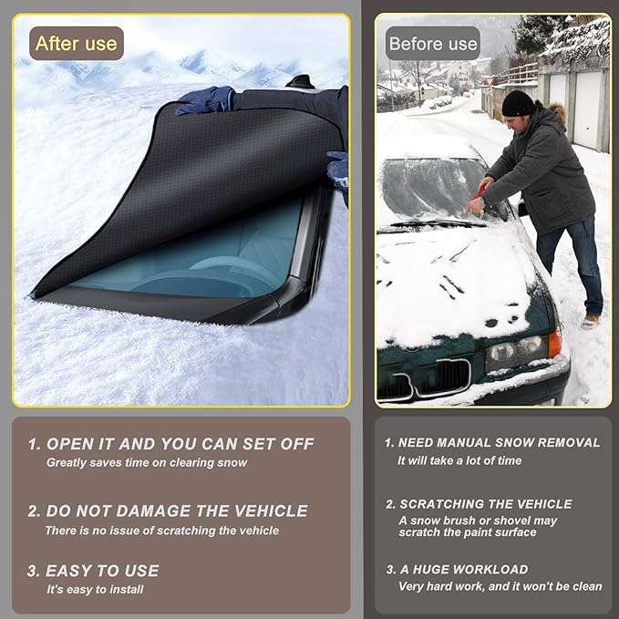 Windshield Cover for Ice and Snow - 600D Oxford Fabric Car Windshield Snow Cover Heavy Duty, Magnetic Car Anti-Snow Cover for Most Sedan Truck SUV Van and MPV, Winter Cars Accessories (70 x 50 Inch)