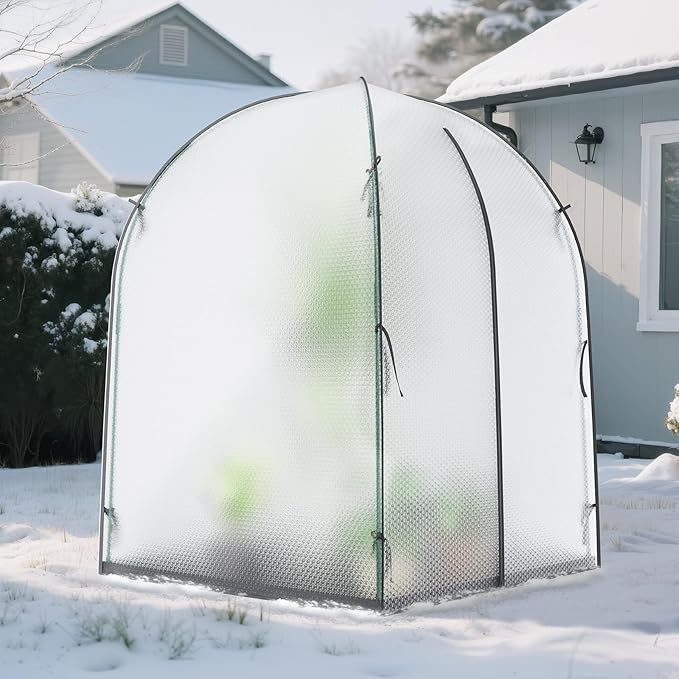 Portable Greenhouse for Outdoors, Green House Tent with Thick Bubble Film Cover, Ground Mat, Zippered Door Walk-in Mini Green House Kit for Outside, 59x59x75 Inch