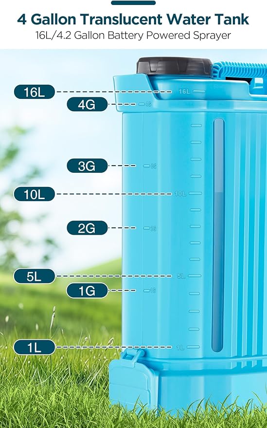 4 Gallon Battery Powered Backpack Sprayer with Mixer, 100 PSI Powerful Pressure Weeds Insecticide Pesticide Electric Sprayer, 31.50 in Metal Spray Pole, 5 Nozzles, Ergonomic Backpack, for Lawn Garden