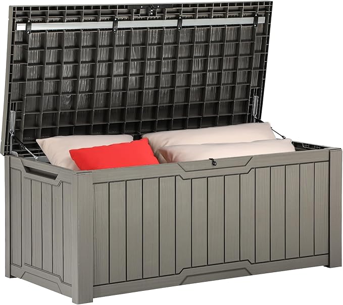 YITAHOME 120 Gallon Large Deck Box, Resin Outdoor Storage Box for Outdoor Pillows, Garden Tools and Pool Supplies, Waterproof, Lockable, Taupe
