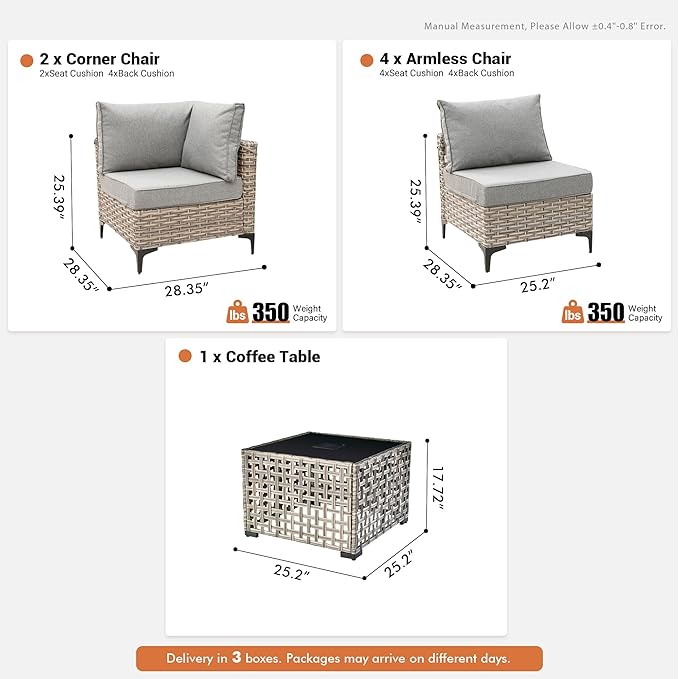 Outdoor Sectional Patio Furniture Set with Glowing Table,7 Pieces Wicker Conversation Sets L Shaped Couch Out Door Sofa Set Outside Furniture for Garden Deck Yard Porch,Dark Grey