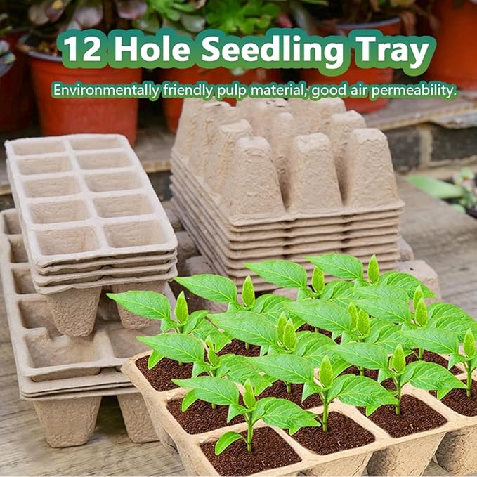 LSCQYYCC-10 Packs Seedling Starter Trays 120 Cells, Biodegradable Seed Germination Trays Plant Starter Peat Pots for Seedlings