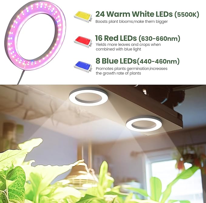 Mosthink 6.3" Ceiling Grow Lights for Indoor Plants, 288 LEDs Plant Light Full Spectrum, Under Cabinet Growing Lamp with Auto Timer, 10 Dimmable Levels, 3 Modes with Transparent Cover,Corded